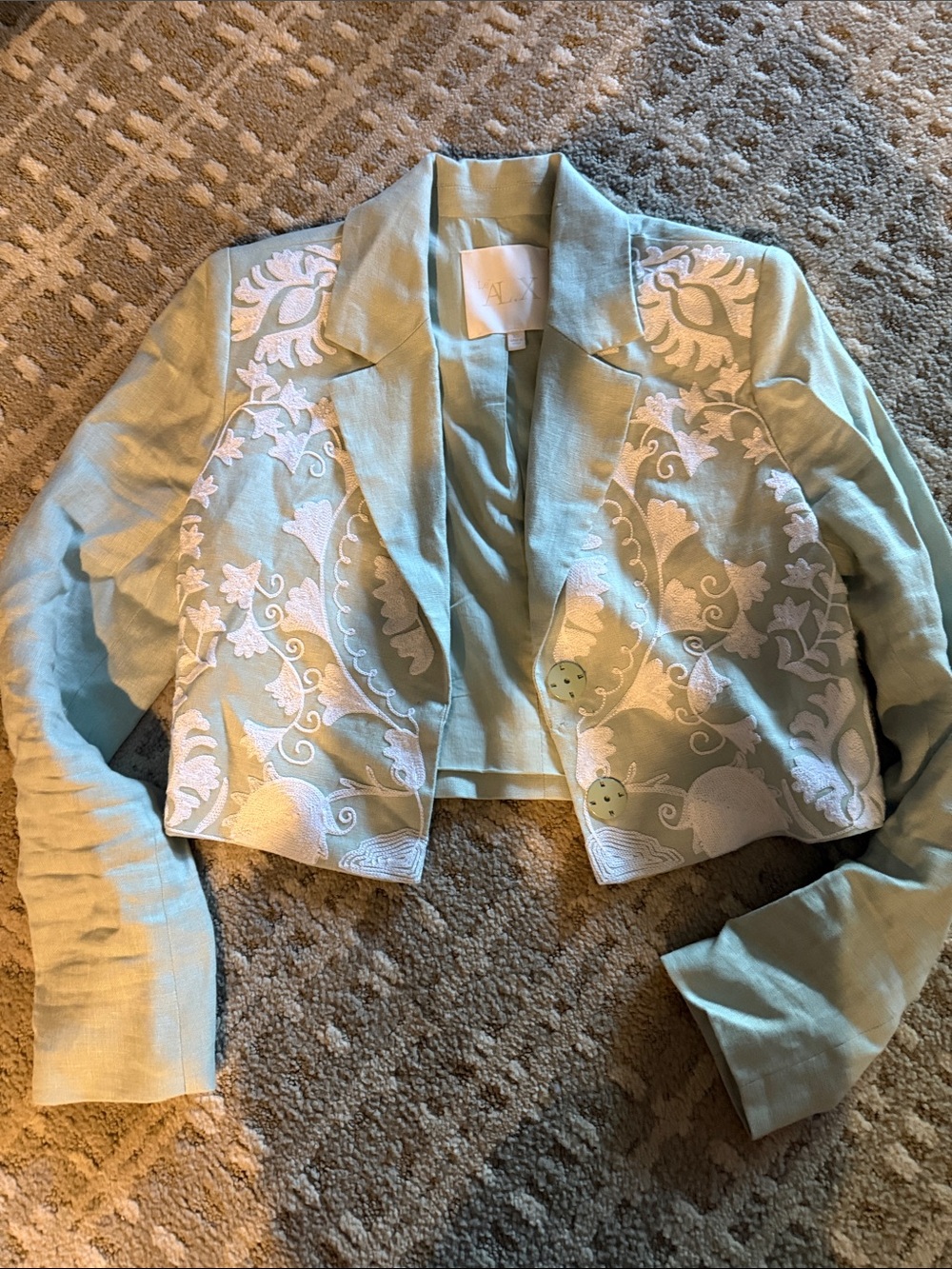 ALX Light Green Embroidered Cropped Jacket - Unbranded